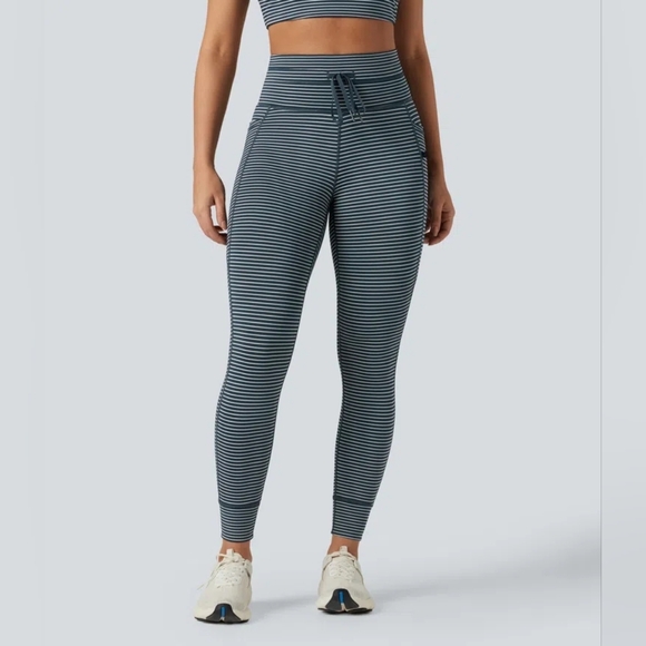 HALARA High Waisted Drawstring Striped Pocket Leggings Oceanic Teal NWT Medium - Picture 2 of 16